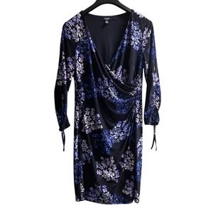 Chaps Dress Womens L Purple Floral Jersey Knit Faux Wrap Midi Spring Cocktail